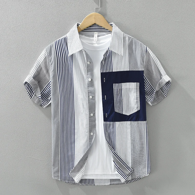 Cotton Striped Short Sleeve Shirt for Men Summer New Loose Casual Shirt Men's Clothing
Cotton Striped Short Sleeve Shirt for Men Summer New Loose Casual Shirt Men's Clothing