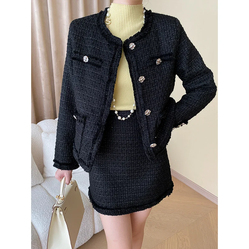 High Quality Autumn Winter Tweed Suit Long Sleeve Coat + High Waist Mini Skirt Small Fragrant Office Korea Two-piece Women Set
High Quality Autumn Winter Tweed Suit Long Sleeve Coat + High Waist Mini Skirt Small Fragrant Office Korea Two-piece Women Set