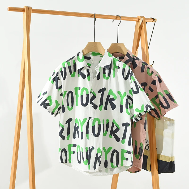 Дизайнерские повседневные хлопковые качественные брендовые рубашки с короткими рукавами для мужчин, трендовые свободные топы с буквенным принтом, одежда Camisa Masculina 
Дизайнерские повседневные хлопковые качественные брендовые рубашки с короткими рукавами для мужчин, трендовые свободные топы с буквенным принтом, одежда Camisa Masculina