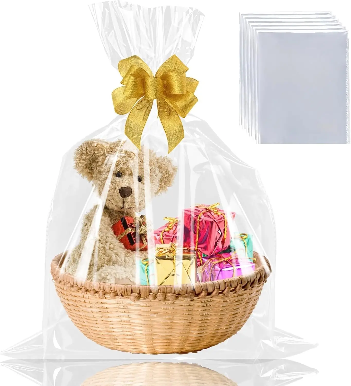 18 Pcs 18x30 Clear Cellophane Bags for Gift Baskets, Durable Plastic Wrap for Weddings, Baby Showers
18 Pcs 18x30 Clear Cellophane Bags for Gift Baskets, Durable Plastic Wrap for Weddings, Baby Showers