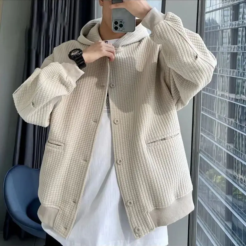 new style waffle cardigan sweatshirt men's spring and autumn solid color hooded loose jacket couple coat plus velvet thickening
new style waffle cardigan sweatshirt men's spring and autumn solid color hooded loose jacket couple coat plus velvet thickening