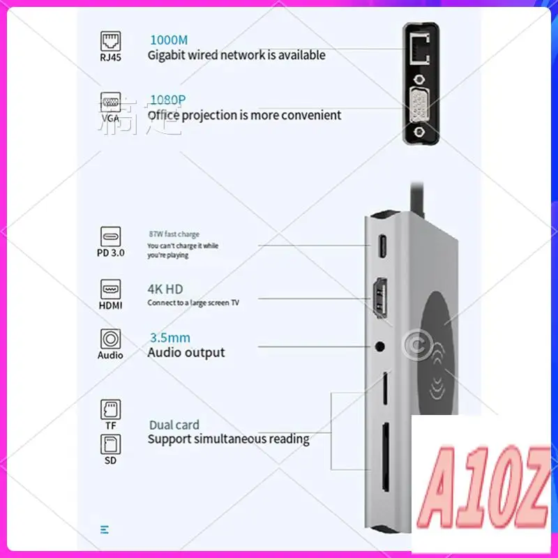 0Z-13-In-1 Type C Docking Station Adapter 15W Wireless Charger USB3.0Hub Hub PD100W Expander RJ45 Gigabit Network Card Easy To U
0Z-13-In-1 Type C Docking Station Adapter 15W Wireless Charger USB3.0Hub Hub PD100W Expander RJ45 Gigabit Network Card Easy To U