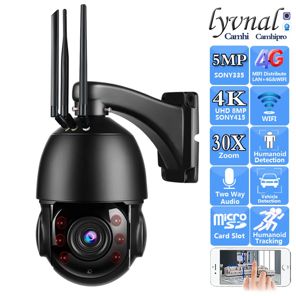 Sony415 4K 8MP 3G 4G SIM Card Wireless Security IP Camera Wifi PTZ Dome 30X Auto Zoom Two Way Audio Human Tracking IR 80M
Sony415 4K 8MP 3G 4G SIM Card Wireless Security IP Camera Wifi PTZ Dome 30X Auto Zoom Two Way Audio Human Tracking IR 80M