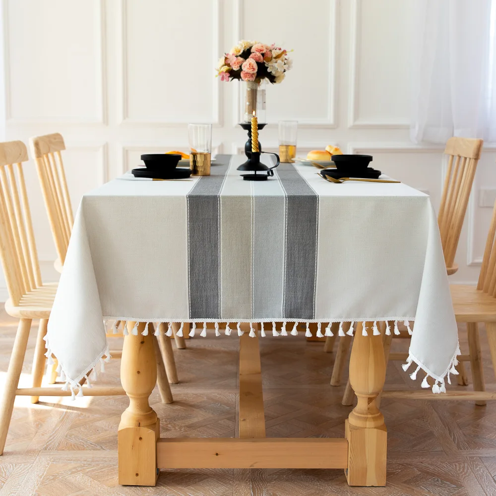 Black and Gray Cotton Linen Tablecloths Fabric Striped Tablecloths with Striped Tassels Kitchen Table Cover Decoration
Black and Gray Cotton Linen Tablecloths Fabric Striped Tablecloths with Striped Tassels Kitchen Table Cover Decoration