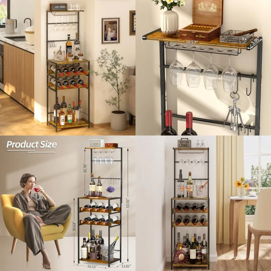 5-Tier Wine Rack Freestanding Floor, Liquor Bar Stand with Glasses Holder and 4 S Hooks, Corner Mini Bar Cabinet for Small Spac
5-Tier Wine Rack Freestanding Floor, Liquor Bar Stand with Glasses Holder and 4 S Hooks, Corner Mini Bar Cabinet for Small Spac