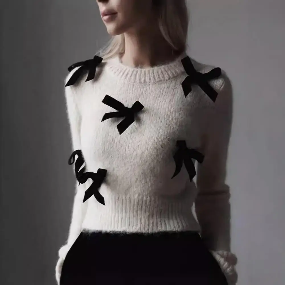 Women Sweater Bow Detail Sweater Elegant Round Neck Solid Color Long Sleeve Knit Tops Knitwear Casual Jumpers Women's Clothing
Women Sweater Bow Detail Sweater Elegant Round Neck Solid Color Long Sleeve Knit Tops Knitwear Casual Jumpers Women's Clothing