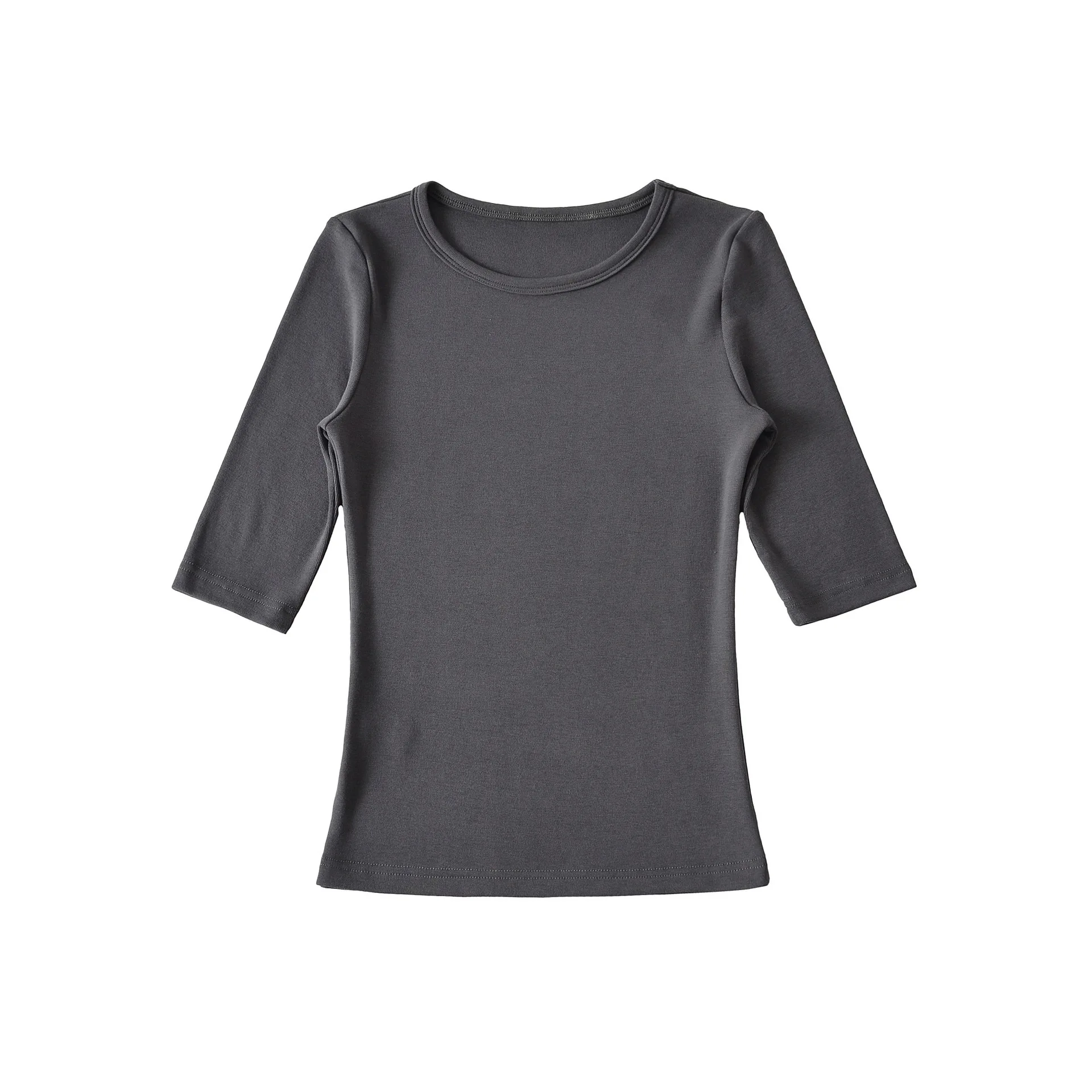 Французский модный стиль, кашемировый топ со средними рукавами для женщин, осенняя новинка, облегающая элегантная однотонная футболка с пятью рукавами 5SO5 
Французский модный стиль, кашемировый топ со средними рукавами для женщин, осенняя новинка, облегающая элегантная однотонная футболка с пятью рукавами 5SO5