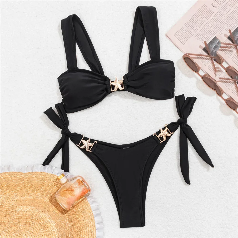 Solid Black Swimwears Metal Starfish Bikinis Sets Knotted Bandage Sexy Swimsuit Woman 2025 Low Waist Micro Bikini Thong Biquinis
Solid Black Swimwears Metal Starfish Bikinis Sets Knotted Bandage Sexy Swimsuit Woman 2025 Low Waist Micro Bikini Thong Biquinis