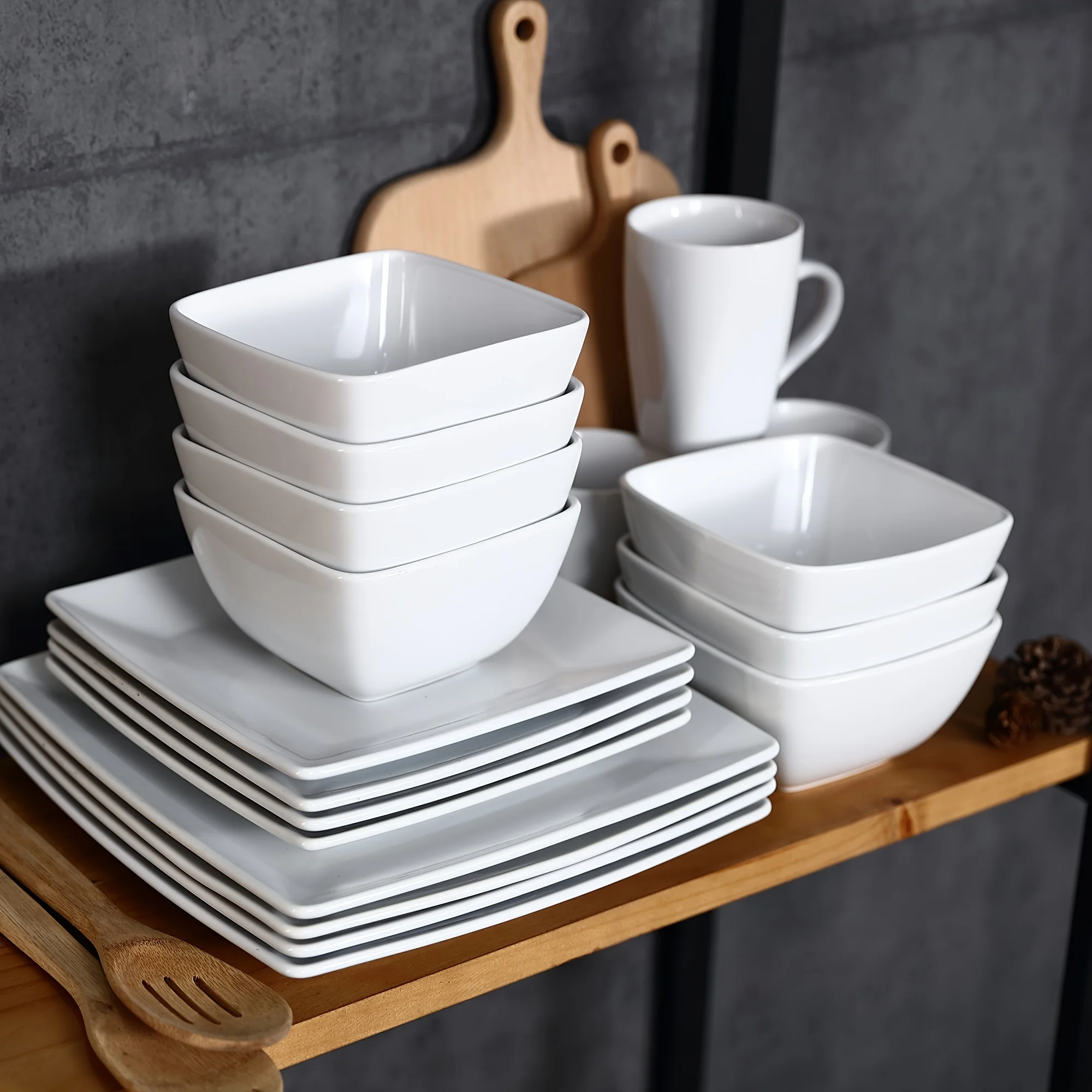 16-Piece White Ceramic Porcelain Square Dinnerware Set With Dinner Plate, Dessert Plate, Bowl, Mug Set For 4 People
16-Piece White Ceramic Porcelain Square Dinnerware Set With Dinner Plate, Dessert Plate, Bowl, Mug Set For 4 People