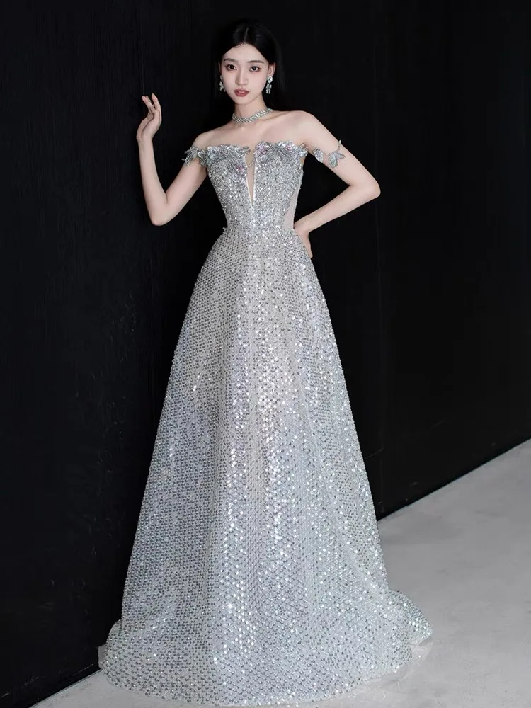 Luxury Sequined Formal Evening Dresses Women 2024 Silver Strapless Quinceanera Shiny Dress Elegant Prom Dress 2025 Customized
Luxury Sequined Formal Evening Dresses Women 2024 Silver Strapless Quinceanera Shiny Dress Elegant Prom Dress 2025 Customized