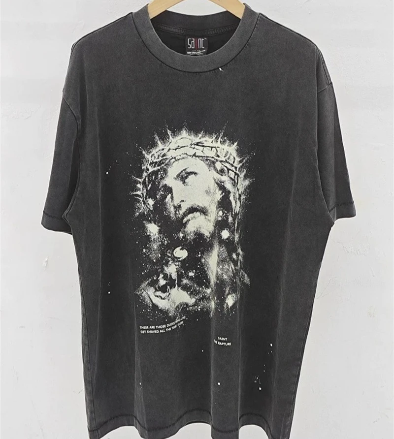 Saint Michael JESUS Night Light Print T-Shirts Men Women Pure Cotton Black Washed T Shirt Top Tees
Saint Michael JESUS Night Light Print T-Shirts Men Women Pure Cotton Black Washed T Shirt Top Tees