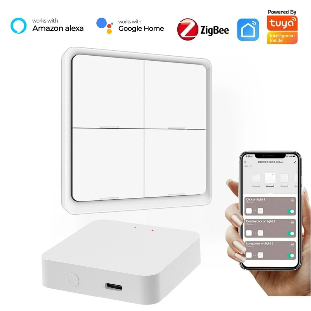 Tuya ZigBee 1/2/3/4Gang Wireless Scene Smart Switch Push Button Controller Automation APP Smart Home Control Scene Sticker Panel
Tuya ZigBee 1/2/3/4Gang Wireless Scene Smart Switch Push Button Controller Automation APP Smart Home Control Scene Sticker Panel