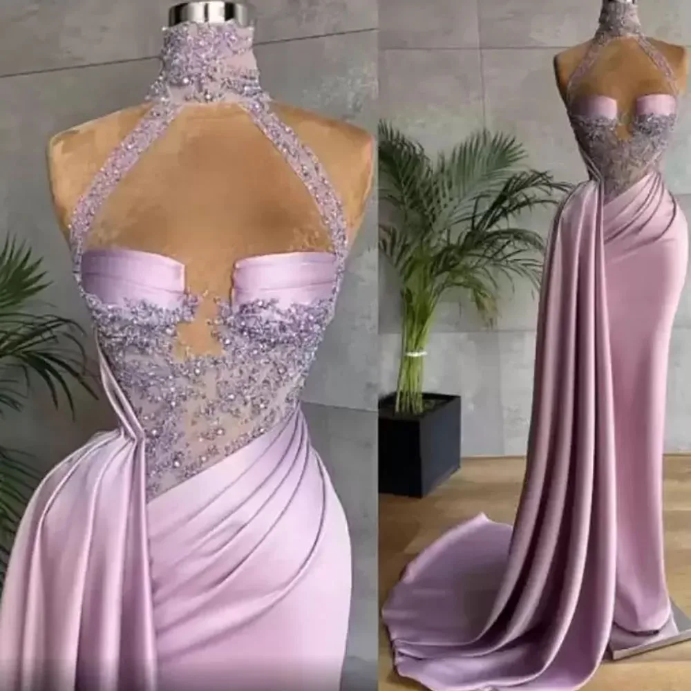 New Sexy Aso Ebi Arabic Prom Dresses Plus Size Lilac Lace Beaded Sheath Evening Dresses High Neck Pleats Second Reception Gowns
New Sexy Aso Ebi Arabic Prom Dresses Plus Size Lilac Lace Beaded Sheath Evening Dresses High Neck Pleats Second Reception Gowns
