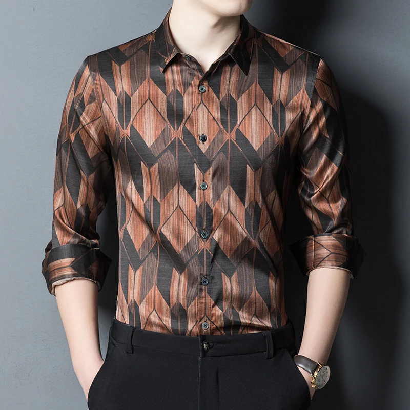 Geometric 3D Print Silk Shirts For Men Long Sleeve Vintage Casual Spring Quality Fashion Smooth Comfortable Luxury Chemise Homme
Geometric 3D Print Silk Shirts For Men Long Sleeve Vintage Casual Spring Quality Fashion Smooth Comfortable Luxury Chemise Homme