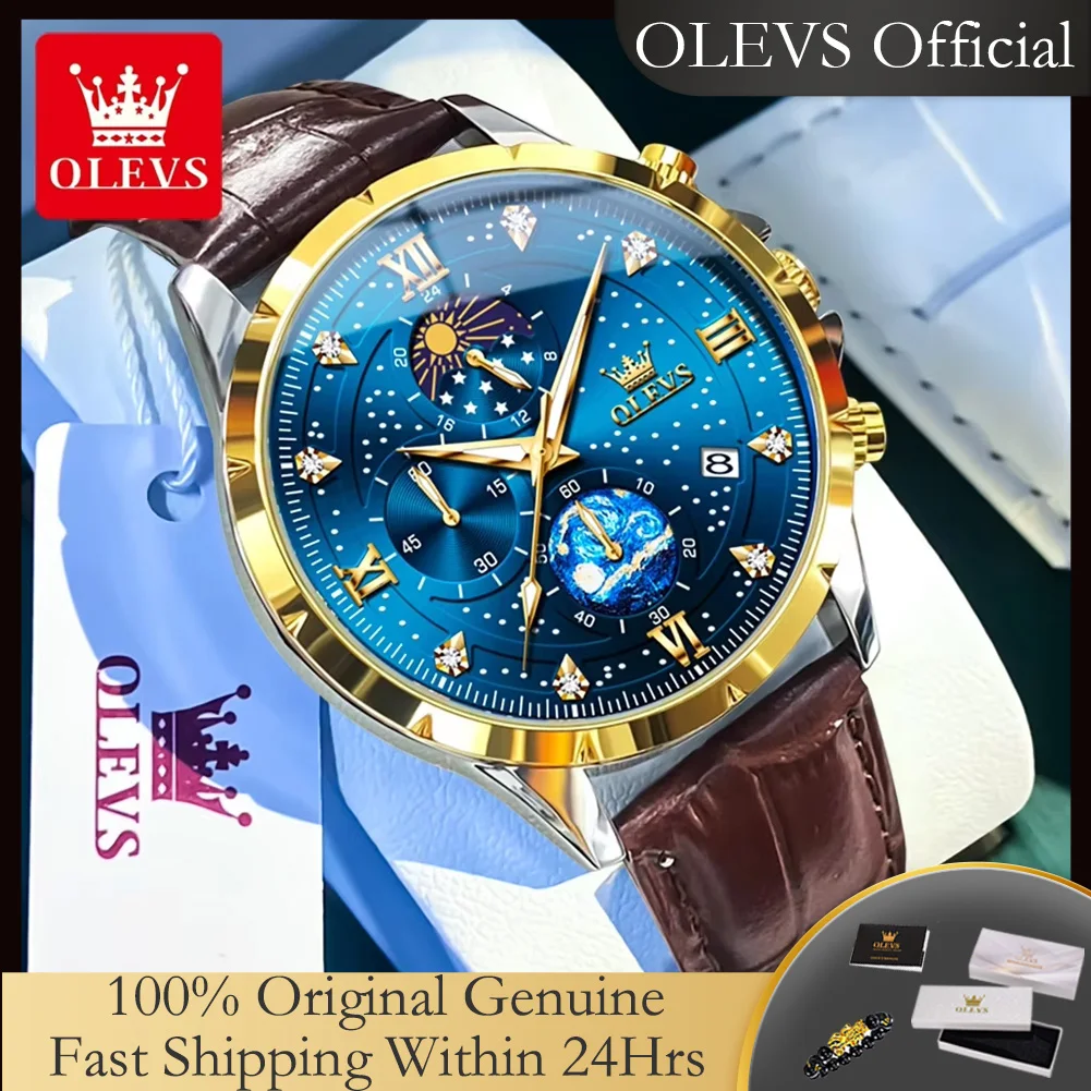 OLEVS 9807 Men's Quartz Watches Fashion Luxury Starry Sky Dial Moon Phase Chronograph Waterproof Luminous Sports Watches for Man
OLEVS 9807 Men's Quartz Watches Fashion Luxury Starry Sky Dial Moon Phase Chronograph Waterproof Luminous Sports Watches for Man