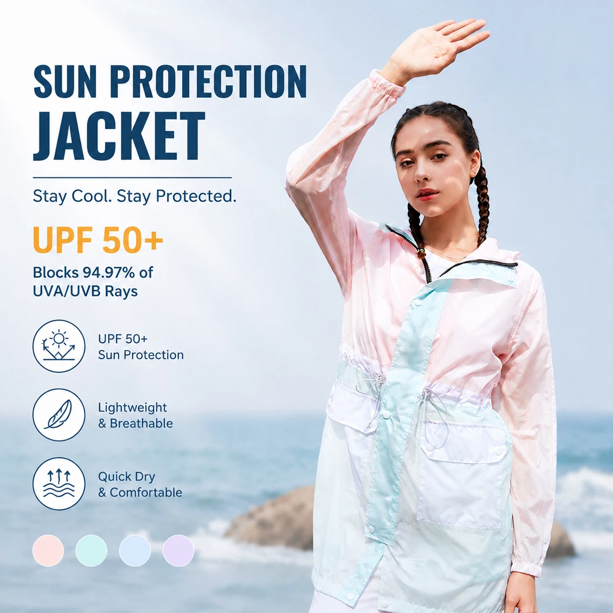 Women Long Hooded Sun Rain Jacket Lightweight Packable Raincoat for Hiking Travel Outdoor Summer
Women Long Hooded Sun Rain Jacket Lightweight Packable Raincoat for Hiking Travel Outdoor Summer