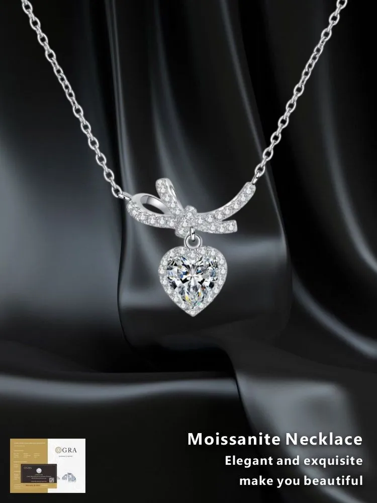 Moissanite Sterling 925 Silver GRA Certified Love Necklace Women's Bow Heart Pendant Necklace Jewelry
Moissanite Sterling 925 Silver GRA Certified Love Necklace Women's Bow Heart Pendant Necklace Jewelry