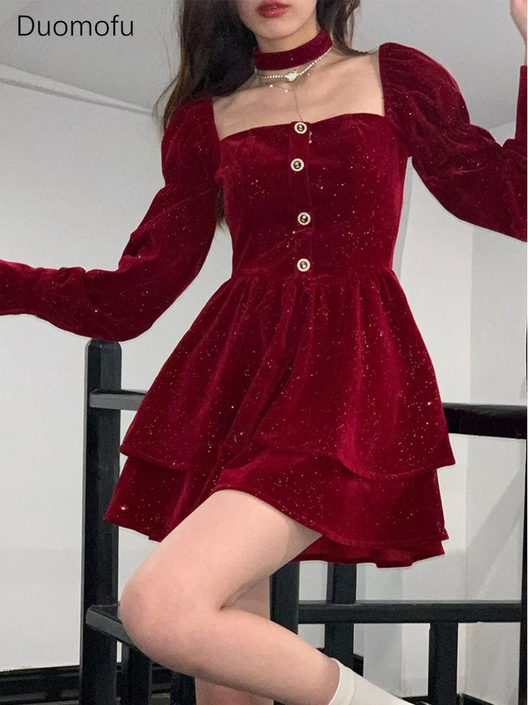 Duomofu Korean Style Red Christmas Dress Women Elegant Long Sleeve Tunic Evening Dresses Fairy Velvet Birthday Vestidos Winter
Duomofu Korean Style Red Christmas Dress Women Elegant Long Sleeve Tunic Evening Dresses Fairy Velvet Birthday Vestidos Winter