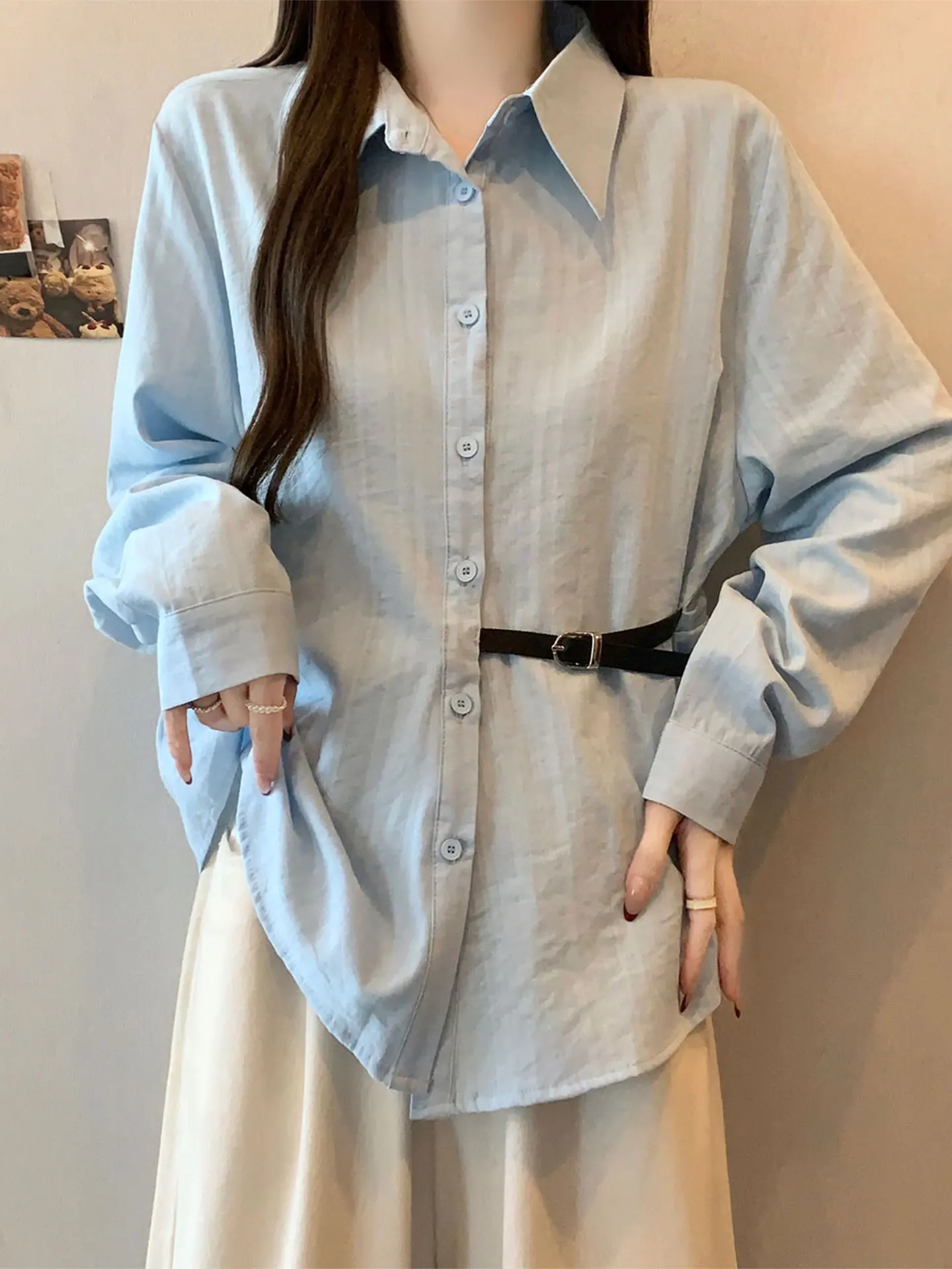 Slimming Effectiven Blue Long Sve irt Women's plus Size Spring Season Casual Sle Waist Cinched Button up Top
Slimming Effectiven Blue Long Sve irt Women's plus Size Spring Season Casual Sle Waist Cinched Button up Top