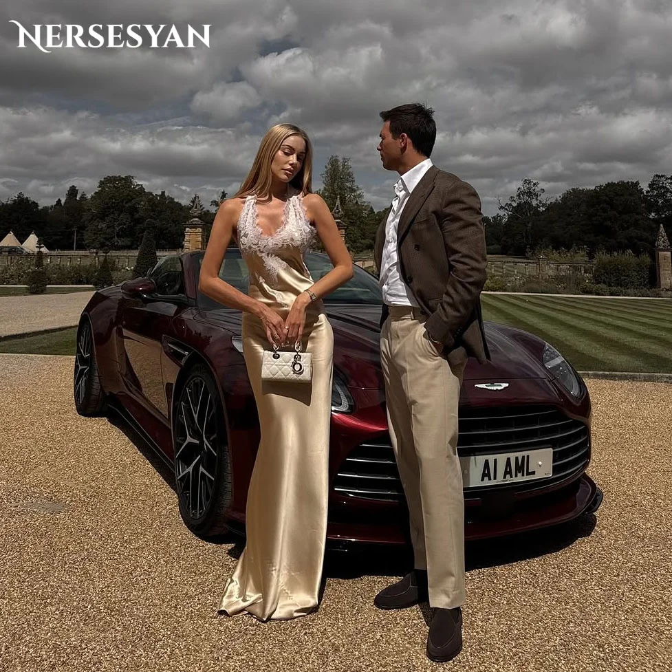 Nersesyan Роскошные кружевные вечерние платья русалки с аппликацией и открытыми плечами Вечернее платье с открытой спиной Блестящие вечерние платья с лямкой на шее по индивидуальному заказу