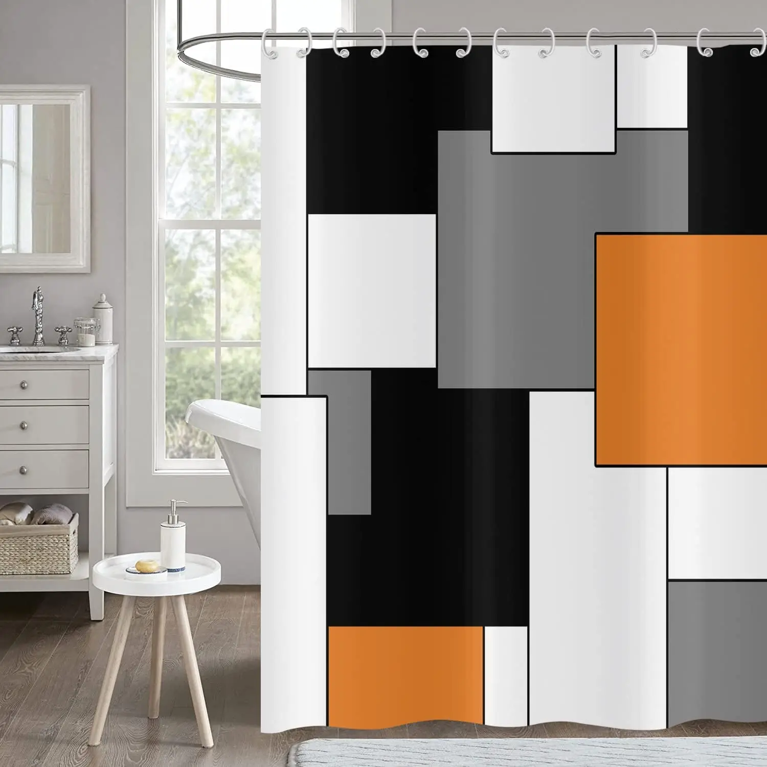 Orange shower curtain 180x 200cm gray white black modern geometric decoration, waterproof shower curtain with hook
Orange shower curtain 180x 200cm gray white black modern geometric decoration, waterproof shower curtain with hook