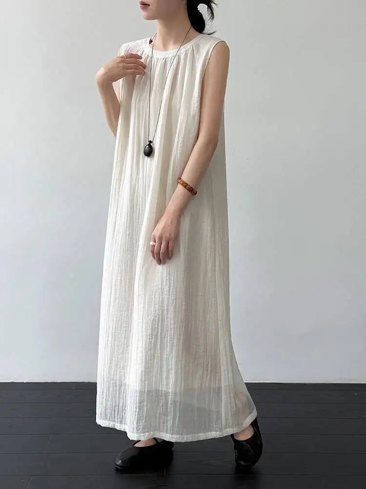 Women Brown Pleated Back Bandage Long Vest Dress New Round Neck Sleeveless Fashion Tide Spring Summer
Women Brown Pleated Back Bandage Long Vest Dress New Round Neck Sleeveless Fashion Tide Spring Summer