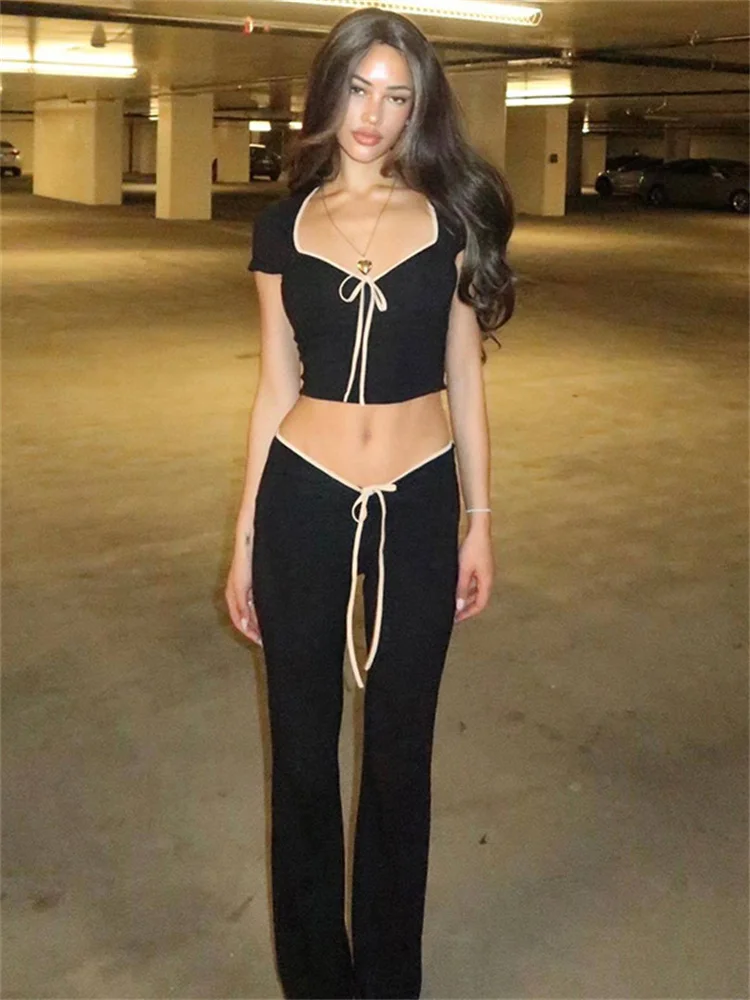 Nibber Daily Women New In Matching Sets Lace Up Short Sleeve Tops+V Shape Low Waist Flare Pants Temperament Streetwear Outfits
Nibber Daily Women New In Matching Sets Lace Up Short Sleeve Tops+V Shape Low Waist Flare Pants Temperament Streetwear Outfits