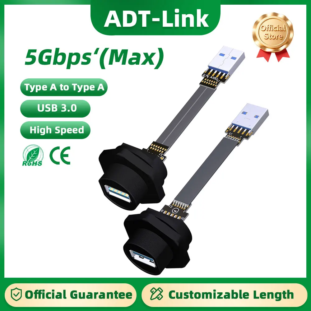 ADT-Link USB 3.0 Waterproof Female Socket Type A to Type A Male to Female Lightweight Flat Extension Cable Double Bend Adapter
ADT-Link USB 3.0 Waterproof Female Socket Type A to Type A Male to Female Lightweight Flat Extension Cable Double Bend Adapter