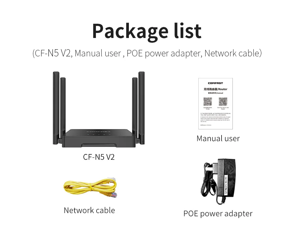 CF-N5-V2 4G Router Dual-Band WiFi Router 2.4GHz/5.8GHz 250Mbps, WPA2-PSK Security, LAN/WAN Ports, High-Speed for Home/Office
CF-N5-V2 4G Router Dual-Band WiFi Router 2.4GHz/5.8GHz 250Mbps, WPA2-PSK Security, LAN/WAN Ports, High-Speed for Home/Office