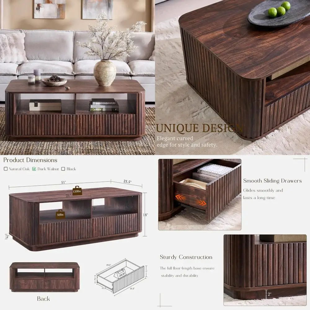 51 Large L-shaped Coffee Table with Storage and 2 Drawers, Ideal for Living Room, in Walnut Finish
51 Large L-shaped Coffee Table with Storage and 2 Drawers, Ideal for Living Room, in Walnut Finish