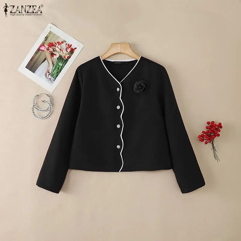Women's Elegant Chic Jackets 3D Flower Wavecut Placket Contrast-Trim Long Sleeve Coats ZANZEA Spring Autumn Thin Outerwear
Women's Elegant Chic Jackets 3D Flower Wavecut Placket Contrast-Trim Long Sleeve Coats ZANZEA Spring Autumn Thin Outerwear