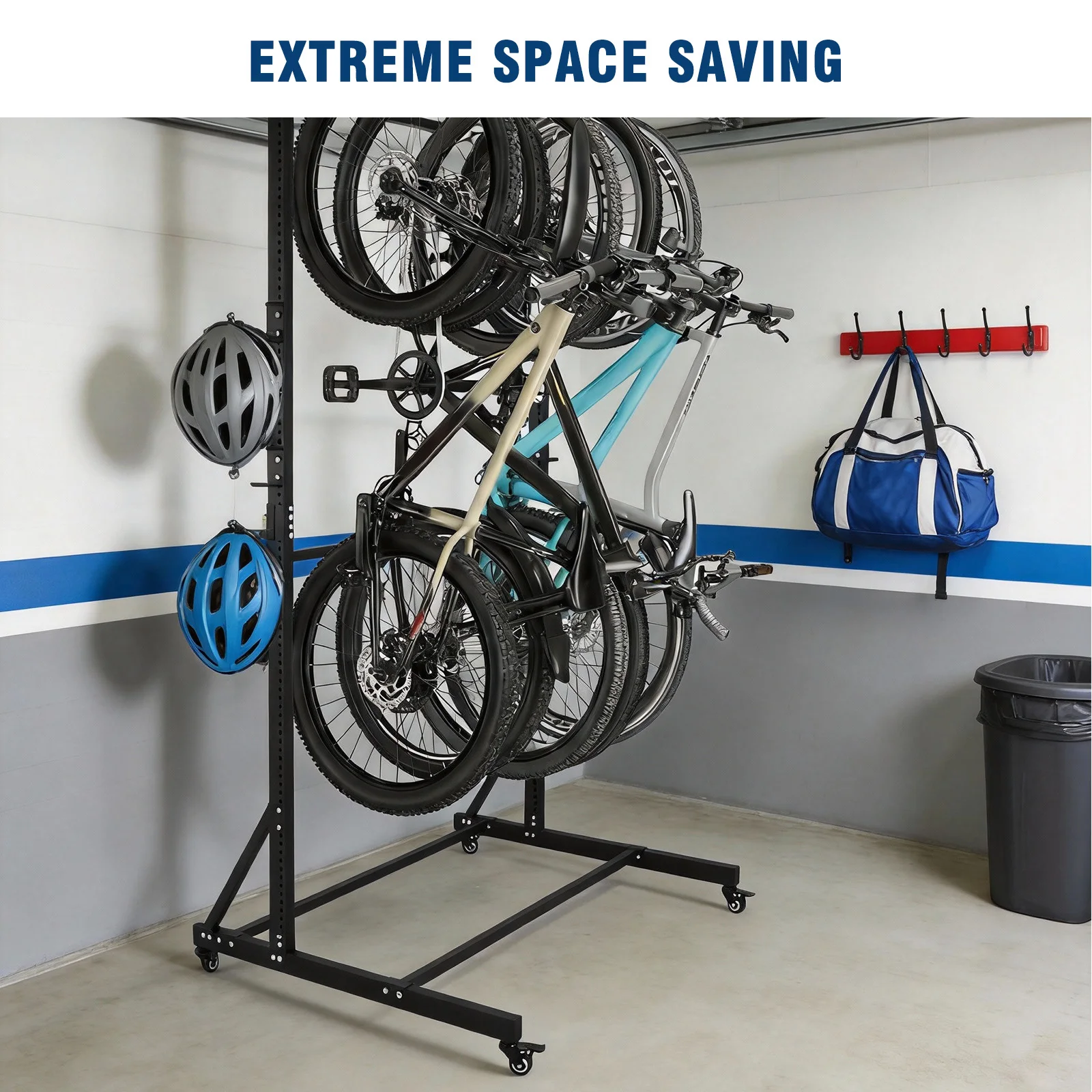 Heavy-Duty Holder with Locking Casters & 6 Hooks Floor Storage Rack Holds Up To 5 Bikes Height Adjustable for Garage
Heavy-Duty Holder with Locking Casters & 6 Hooks Floor Storage Rack Holds Up To 5 Bikes Height Adjustable for Garage