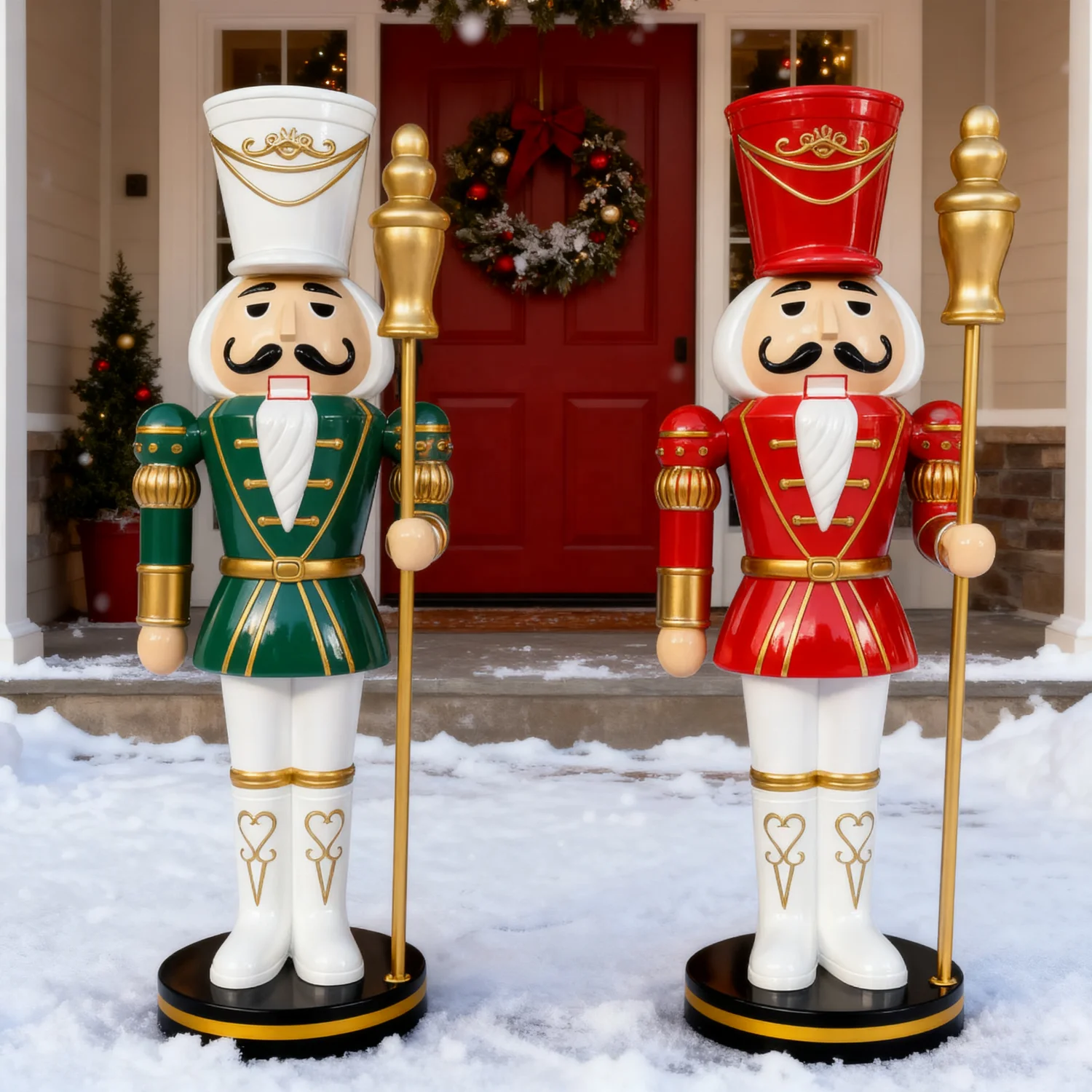 Environmentally friendly resin Santa Claus and the Nutcracker Christmas sculpture LED lighting fiberglass statue model trinkets
Environmentally friendly resin Santa Claus and the Nutcracker Christmas sculpture LED lighting fiberglass statue model trinkets