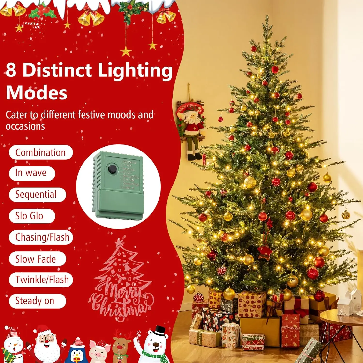 7 FT Pre-Lit Artificial Christmas Tree, Hinged Xmas Tree with 1102 PVC & PE Mixed Branch Tips, 350 Warm White LED Lights
7 FT Pre-Lit Artificial Christmas Tree, Hinged Xmas Tree with 1102 PVC & PE Mixed Branch Tips, 350 Warm White LED Lights