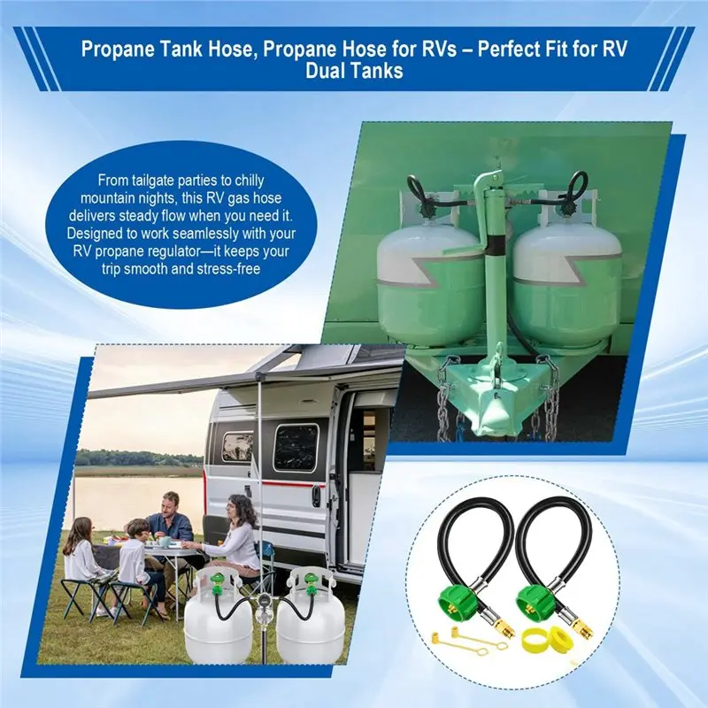 For Dual Tank For BBQ/RV Camping/Outdoor Cooking 2Pack 15" RV Propane Hose With 1/4" Hose, Propane Tank Connection Regulator
For Dual Tank For BBQ/RV Camping/Outdoor Cooking 2Pack 15" RV Propane Hose With 1/4" Hose, Propane Tank Connection Regulator