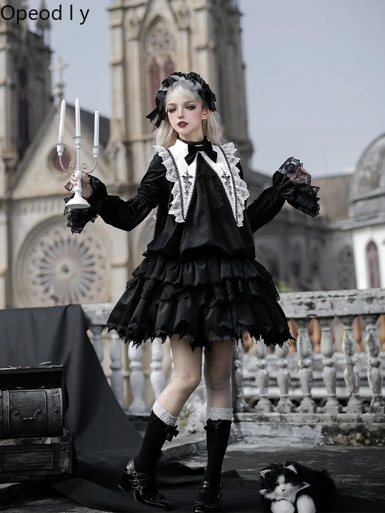 Y2K Lolita Original Design Goth Style Op Dress Japanese Sweet Cool Style Doll Feeling Girl Dark Loli Long-sleeved Dress
Y2K Lolita Original Design Goth Style Op Dress Japanese Sweet Cool Style Doll Feeling Girl Dark Loli Long-sleeved Dress