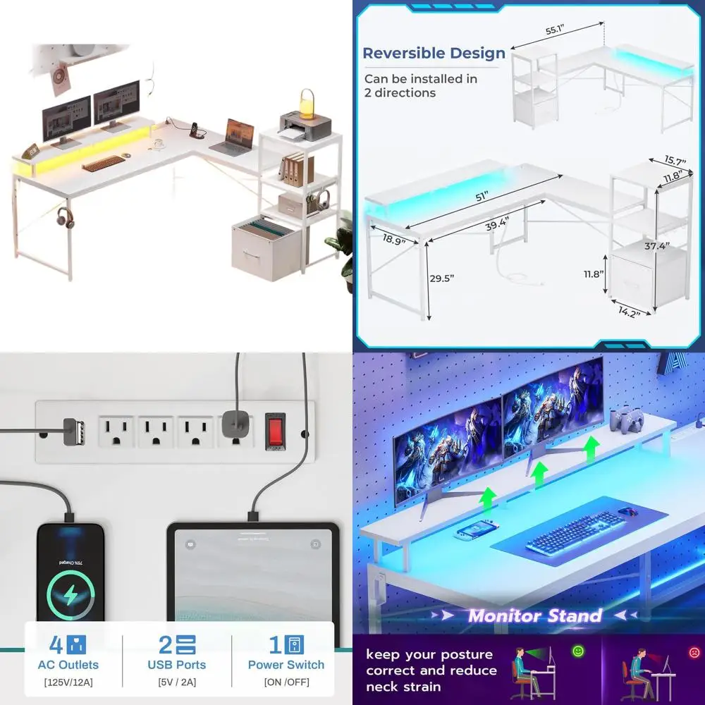 Reversible 51 L-Shape Desk with Fabric Drawers, LED Strip, Power Outlet, and Monitor Shelf for Home Office Gaming
Reversible 51 L-Shape Desk with Fabric Drawers, LED Strip, Power Outlet, and Monitor Shelf for Home Office Gaming