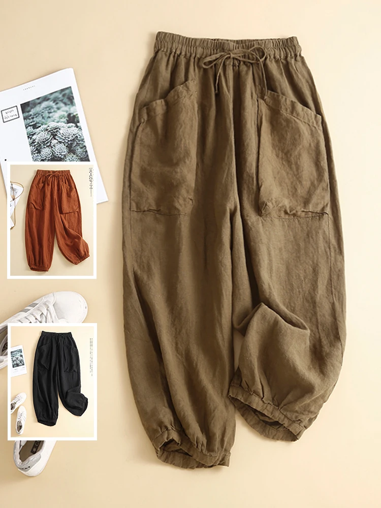 Summer Casual Linen Trousers Female High Waist Double Pockets Loose Breathable Home Daily Simple Vintage Women Lantern Pants
Summer Casual Linen Trousers Female High Waist Double Pockets Loose Breathable Home Daily Simple Vintage Women Lantern Pants