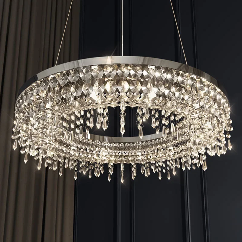 Chrome Chandelier For Living Room Crystal Hanging Light Fixture Bedroom Round Dining LED Lamp Post Modern Indoor Lighting
Chrome Chandelier For Living Room Crystal Hanging Light Fixture Bedroom Round Dining LED Lamp Post Modern Indoor Lighting