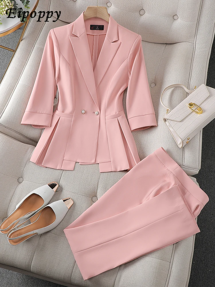 Spring Summer Half Sleeve Blazer And Pant Suit Ladies Women Female Pink Yellow Black Business Work Wear Formal 2 Piece Set
Spring Summer Half Sleeve Blazer And Pant Suit Ladies Women Female Pink Yellow Black Business Work Wear Formal 2 Piece Set