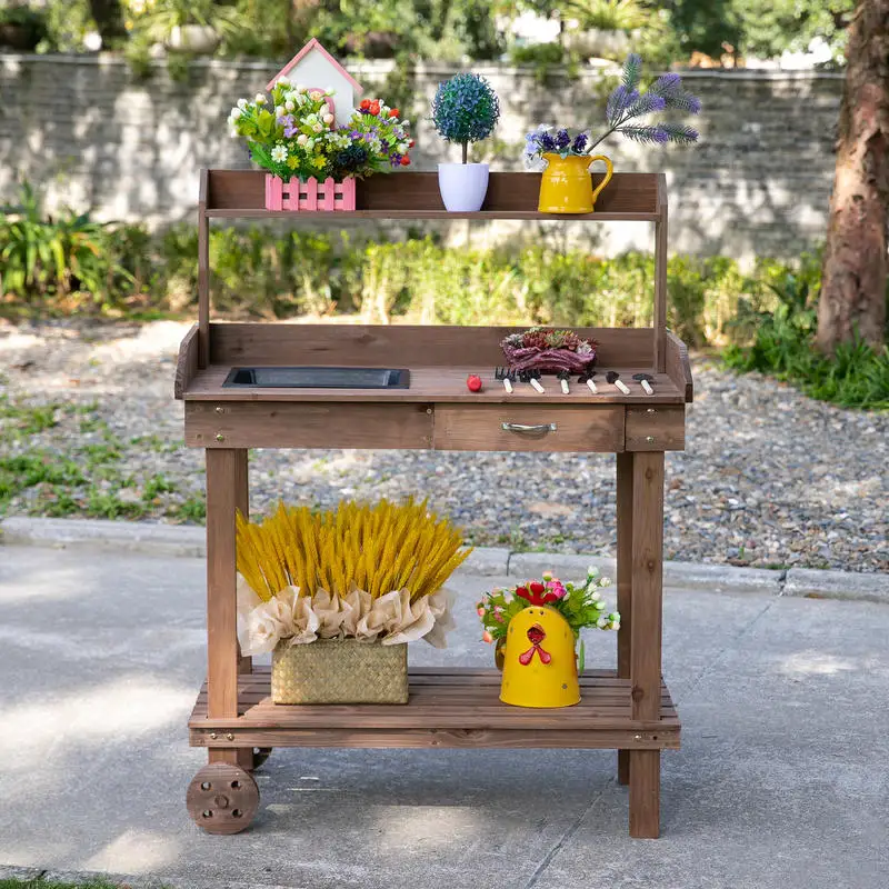 Planting Table with Drawer 2 Levels Gardening Table with Sink and Wheels Garden Fir Wood Brown 92 X 45 X 119 cm
Planting Table with Drawer 2 Levels Gardening Table with Sink and Wheels Garden Fir Wood Brown 92 X 45 X 119 cm