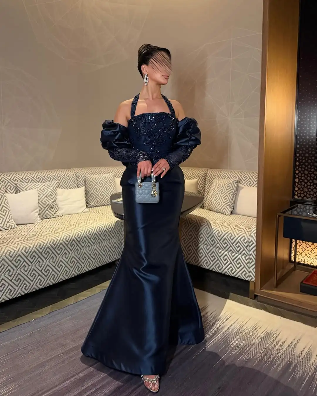 Halter Evening Dress with Beaded Lace Puff Sleeves Floor Length Elegant Party Dress Wedding Guest Women's Formal Evening Gown
Halter Evening Dress with Beaded Lace Puff Sleeves Floor Length Elegant Party Dress Wedding Guest Women's Formal Evening Gown