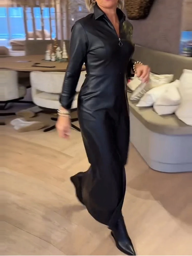 Элегантное женское длинное платье с разрезом на талии, модное платье с отложным воротником, на молнии, облегающее, повседневное, с длинным рукавом, однотонное, из искусственной кожи
Элегантное женское длинное платье с разрезом на талии, модное платье с отложным воротником, на молнии, облегающее, повседневное, с длинным рукавом, однотонное, из искусственной кожи