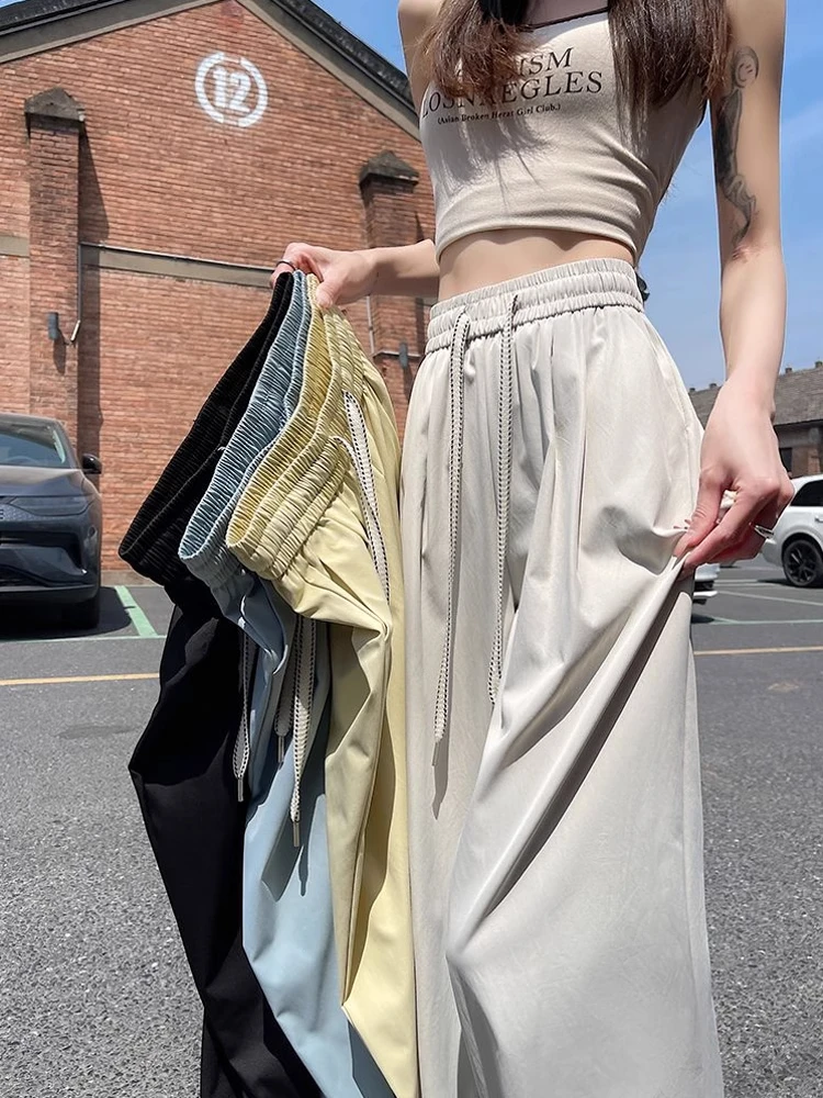 Ice Silk Wide Leg Pants Women's Summer Thin Small Straight Drapey Cuffed Stripe Nine Points Casual Trousers High Waist Loose Fit
Ice Silk Wide Leg Pants Women's Summer Thin Small Straight Drapey Cuffed Stripe Nine Points Casual Trousers High Waist Loose Fit