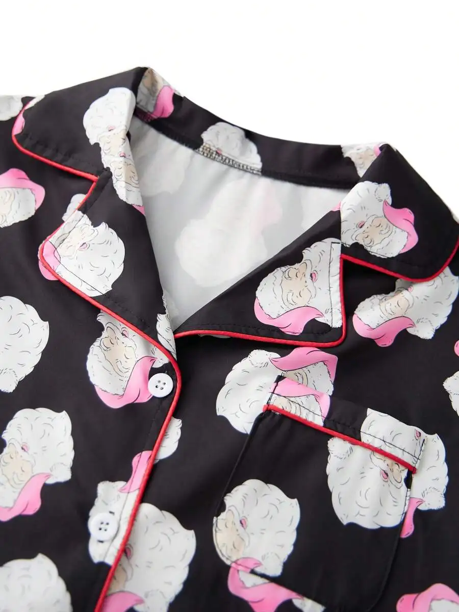 Womens Y2K Christmas Pajama Set Long Sleeve Button Down Santa Print Shirt Elastic Waist Shorts Loungewear
Womens Y2K Christmas Pajama Set Long Sleeve Button Down Santa Print Shirt Elastic Waist Shorts Loungewear