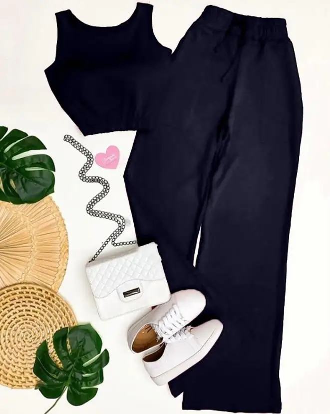 Женский летний повседневный комплект из 2 предметов: укороченный топ без рукавов и брюки с широкими штанинами из эластичной ткани
Женский летний повседневный комплект из 2 предметов: укороченный топ без рукавов и брюки с широкими штанинами из эластичной ткани