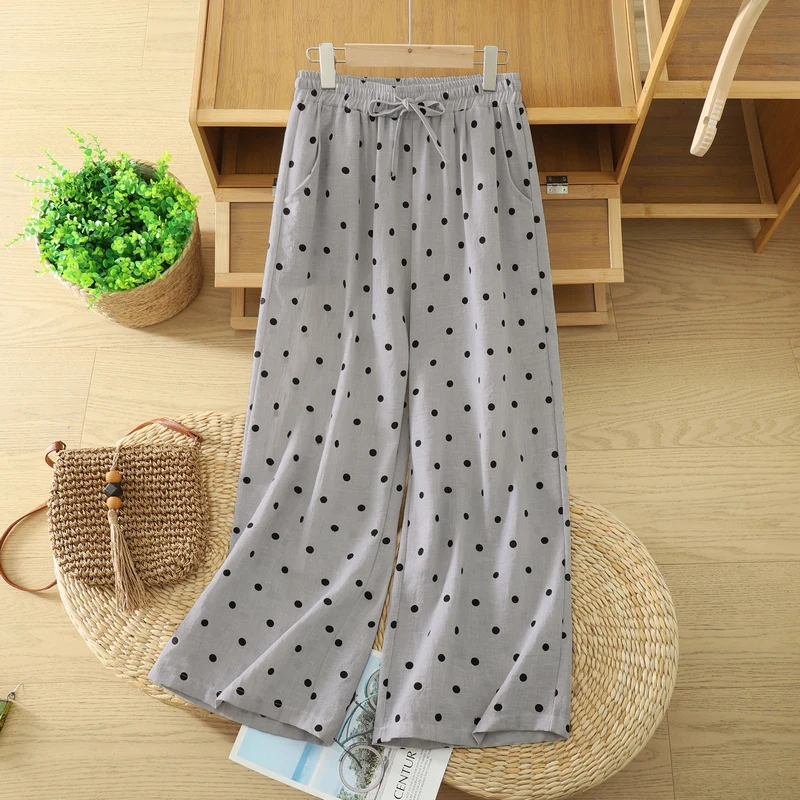 Summer New Style Korean Version Versatile Linen Polka Dot Elastic Waist Rope Casual Straight Nine Points Wide Leg Pants Thin ...
Summer New Style Korean Version Versatile Linen Polka Dot Elastic Waist Rope Casual Straight Nine Points Wide Leg Pants Thin ...