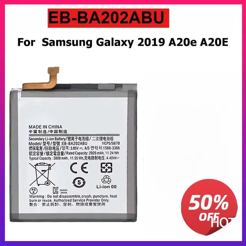 New EB-BA202ABU 3000mAh Battery For Samsung Galaxy 2019 A20e A20E A20 A202F SM-A202F/DS,SM-A202,SM-A202J,SM-A102 Batteria
New EB-BA202ABU 3000mAh Battery For Samsung Galaxy 2019 A20e A20E A20 A202F SM-A202F/DS,SM-A202,SM-A202J,SM-A102 Batteria