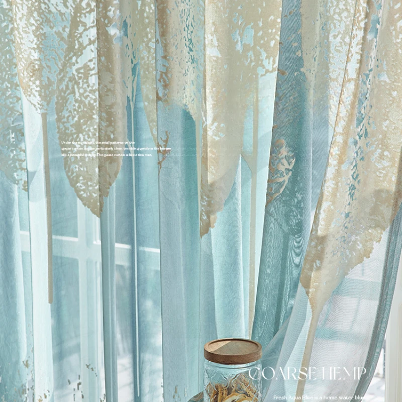 Curtains for Living Dining Room Bedroom Blue Leaves Light-transmitting French Opaque Gauze Curtain Cut Velvet Customization
Curtains for Living Dining Room Bedroom Blue Leaves Light-transmitting French Opaque Gauze Curtain Cut Velvet Customization