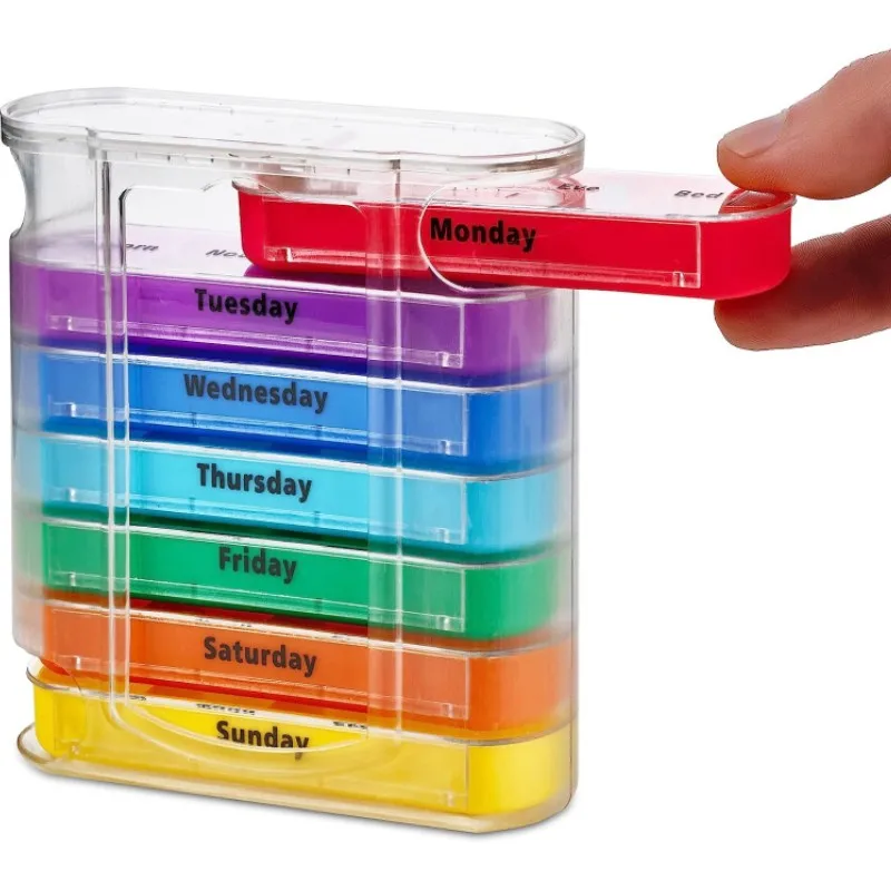 7-Day Stackable Travel Pill Box - Weekly Pill Organizer for 1 Day 4 Times Supply - Colorful Design, Durable Plastic , Compact a
7-Day Stackable Travel Pill Box - Weekly Pill Organizer for 1 Day 4 Times Supply - Colorful Design, Durable Plastic , Compact a